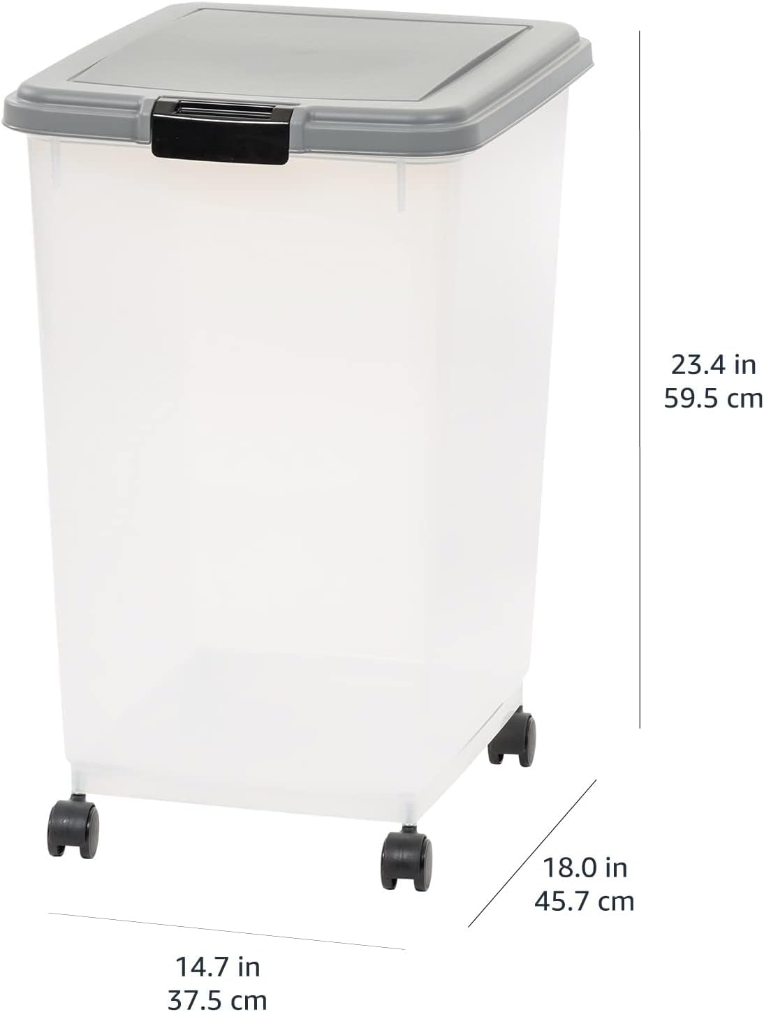 Amazon Basics Airtight Dog Food Storage Container with Scoop and Wheels, 69 QT, Gray